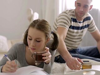 Teen Polina's tiny titties bounce on the bed in HD