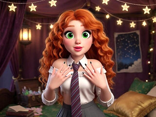 POV One Full Week with Stunning Slim Curly Fiery Ginger Girl at Magical University in Vibrant 3D Cartoon Style