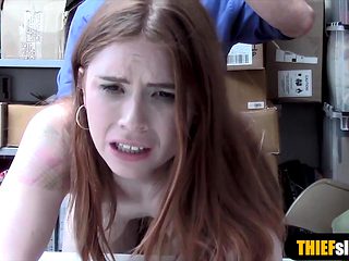 Cute redhead teen shoplifter got caught and punished