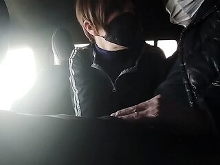 Midday parking lot blowjob and swallowing