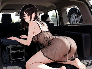 A enjoying climax in the back seat of the car