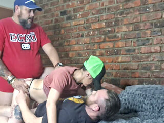 Fucking husband and friend in threesome