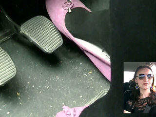 Driving in Black Thick Nylons and Pink Flats