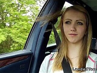 Stranded blonde teen gets pounded in car POV