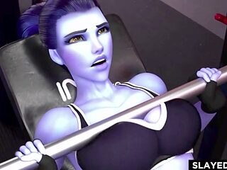 Huge stud nails Widowmaker in gym until she's dripping with cum