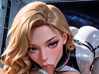 Blonde Hentai Astronaut in Shiny Latex Rides Cock in Space