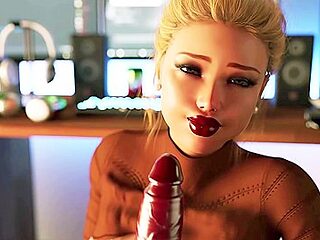 Insatiable big-tit milf in 3d animation blows guy gaming hard forcing him to cum in her mouth