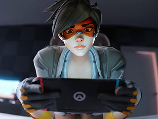 Tracer & 3 Guys One by One - Blowjob, Anal & Fuck While Playing Game 3D Overwatch Porn