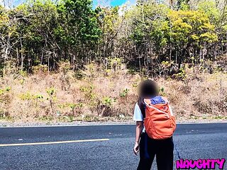 Asian milf gives the best roadside blowjob