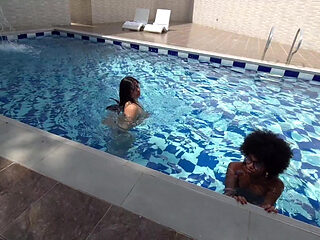 PART ONE.... IN THE POOL.. One day with my friend enjoying the sun and sex, they fill our faces with milk DON'T MISS IT