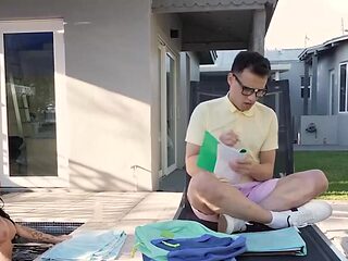 Stepmother is going to help this dweeb relax and orgasm