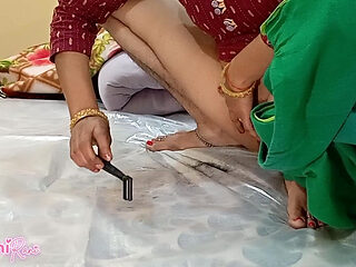 Pussy Shaving Video Desi Maid in Boss Room with Caught Owner Stepson Hindi Dirty Talk