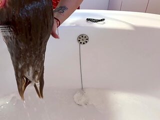 Hair Wash Bent Over the Bath Tub 3