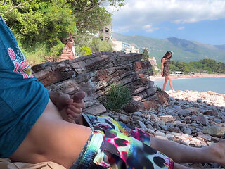 Dick Flashing on the Beach - Girl Saw My Cock and Helped Me Cum