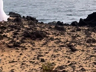 My Big Thai Tits Tremble in the Salty Wind, Hard Nipples Exposed at the Naked Beach