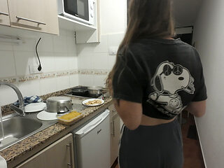 Step Daughter Cooks Dinner With Step Dad, Things Get Saucy And Start To Sizzle In The Kitchen