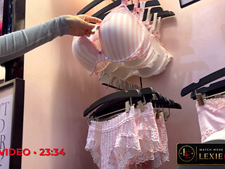 Playing Pussy Peekaboo at the mall in a mesh skirt.