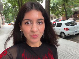 I Love to Walking Covered in Cum! Please Cum on My Face! - Public Cumwalk on Street