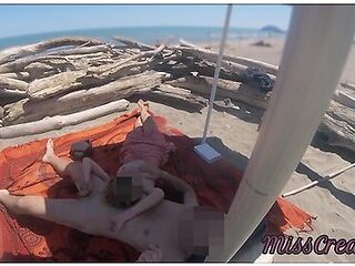 Voyeur Watching Us While My Hot Teacher Masturbating And Cumshot Cock In Nudist Beach Public P2