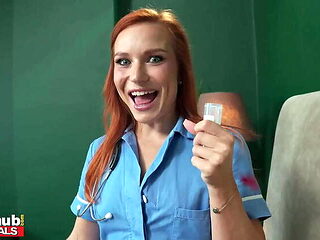 Redheaded Nurse Clemence Gives Blowjob & Takes Cumshot