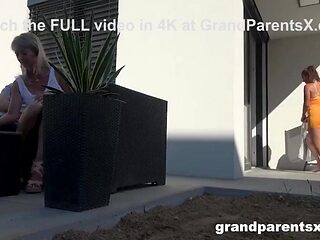 Hot granny and her admirers enjoy a wild gangbang