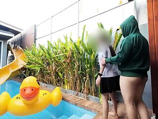 Sexy Thai girl gets naughty in a villa pool