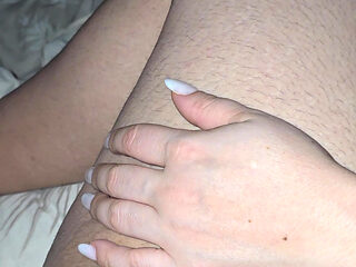 Step mom hand will slip on step son dick while is on his leg or not