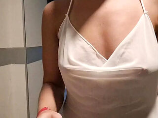 Big Tits Amateur Flashing Tits and Pussy in Public Hotel
