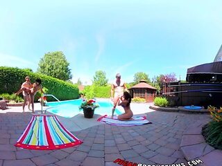 Sultry Shana and sizzling Heidi in a steamy foursome by the pool