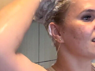 Hair Wash with Dishwasher Liquid in Kitchen Sink