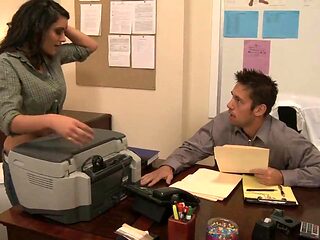 Cocked boss fucked this sexy slut until he covered her tits with jizz