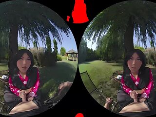 Virtual VR Vixen Makomo seduces with her thick dick in reverse cowgirl and