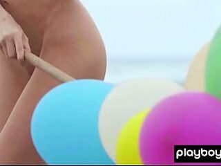 Extra Skinny Italian MILF Plays with Balloons