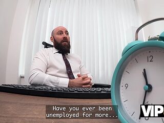 Loan officer can't resist European Porn Model's huge tits in the office