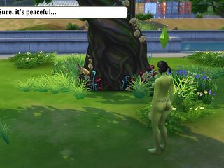 Cartoonish goblin girl arrives in town and is greeted by a naked guy ready