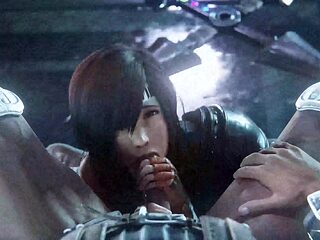 3D Girl fucks guy's dick first with mouth, then with pussy until guy cums inside. Animation porno.