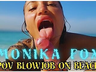 Naughty Monika Fox Pov Blowjob With Cum On The Beach