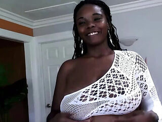 Sexy African Babe with Big Natural Tits Loves White Cock and Cum Facial