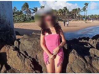 Flashing My Tits And Pussy On The Beach And Past Strangers Cock