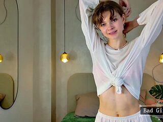 Skinny Blonde Teen Flaunts Small Tits in Lingerie Webcam