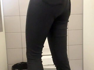 Compilation Girl in Black Skinny Jeans Piss in Public Toilets Daily Pad in Panties