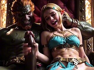 Fantasy elf queen Zelda gets hard anal sex in royal chamber
