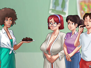 Summertime saga Teacher having sex with teens as she enjoys sucking her tits