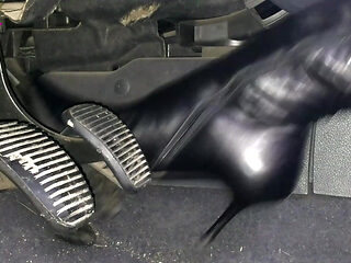 Pedal Pumping and Unzipping My Black Leather High Heeled Boots