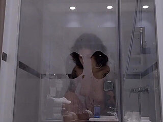 A Slut Dildos Herself During Her Shower, Comes to Watch on Her Through the Transparent Glass Window
