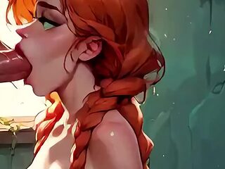 AI ginger girl gets her mouth fucked before riding him