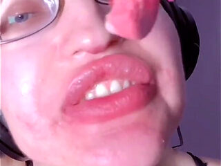 Asmr Teeth Candy Eating - Asmr, Eye Glasses, Gianess, Lipstick, Big Lips, Mough, Food, Face Fetish, Long Nails