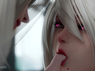 A2 and 2B Nier Automata 4K Threesome - White-Haired Androids Get Fucked Hard