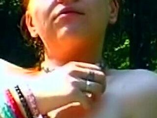 Redhead Babe Sucks Throbbing Cock Outdoors and Fingers Dripping Pussy