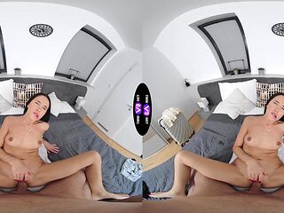 Alyssa's tiny tits bounce as she deepthroats on webcam in POV